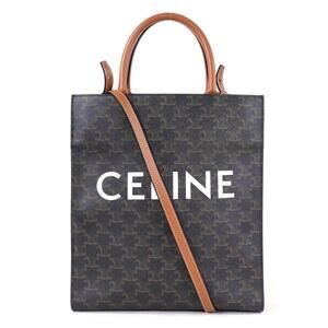 Celine Triomphe Vertical Cabas Coated Canvas Shoulder Bag Brown